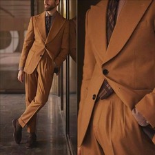 Men Brown Peak Lapel Formal Business Prom Party Groom Tuxedo Wedding Suit Custom
