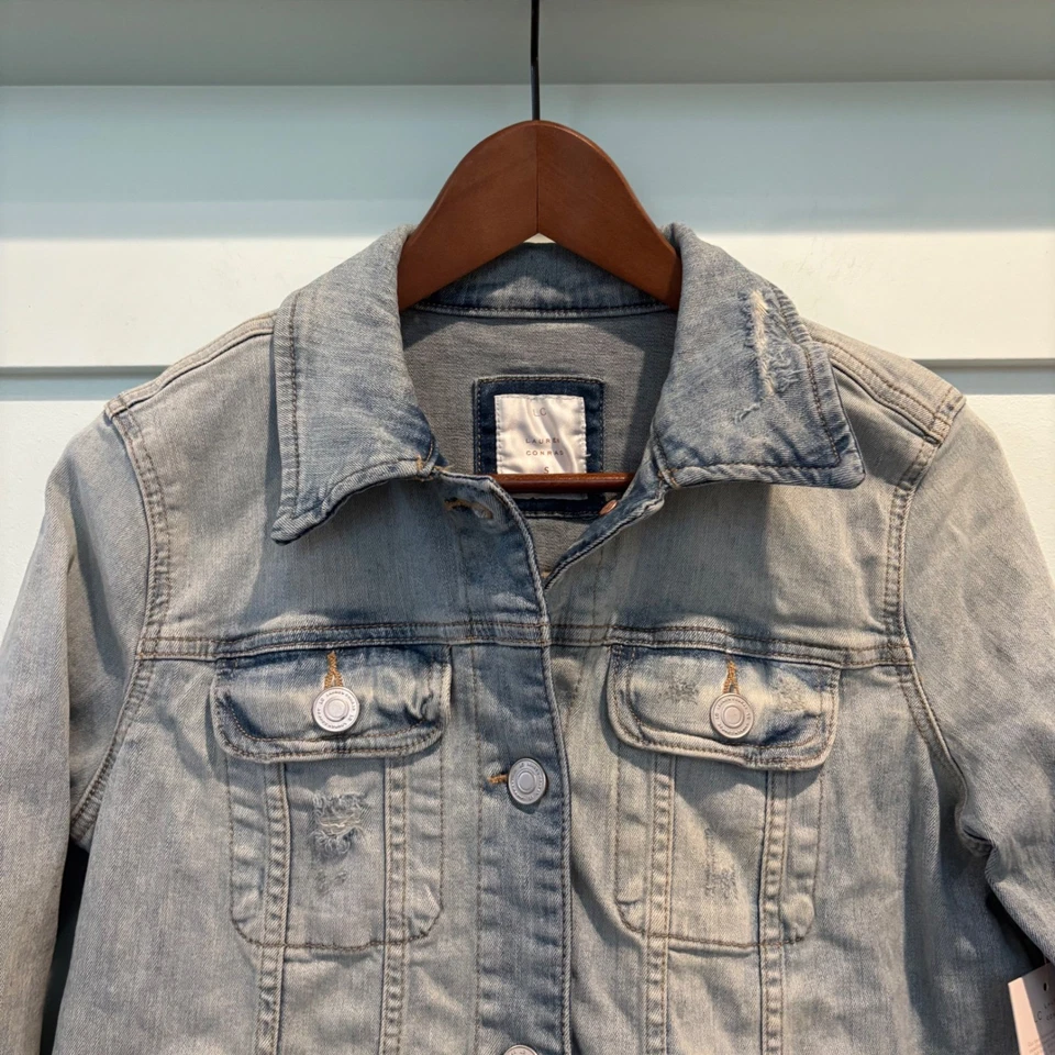 Chaqueta vaquera LC Lauren Conrad para mujer talla pequeña azul lavado claro elástica nueva con etiquetas Foto 3 de 4
