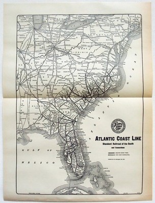 Atlantic Coast Line - Original Eisenbahnkarte von 1929 von Poole Brothers. Eisenbahn