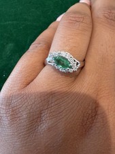 9ct White Gold Emerald & Diamond (Natural) Ring (UK Size Q)