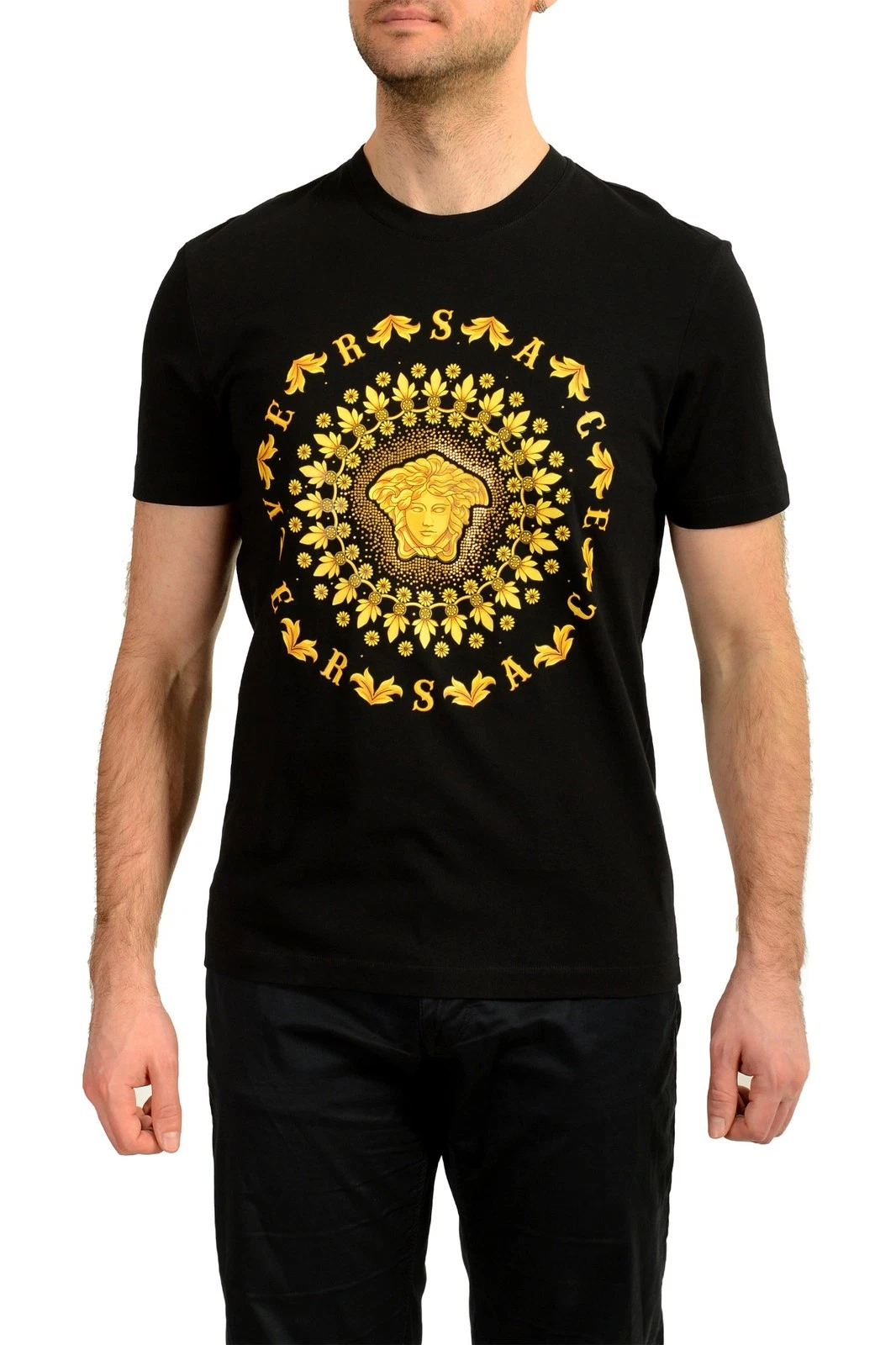 Versace — Versace Men's Black Gold Medusa Head Crewneck Short Sleeve T-Shirt US 3XL IT 58