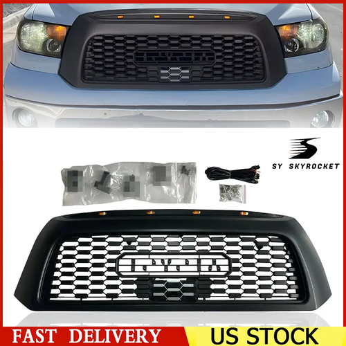Funkit-Grill Honeycomb Grille For 2007-2009 Toyota Tundra – Matte Black With 4 LED Lights - View #4