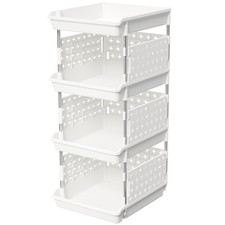 Lifewit Plastic Stackable Storage Baskets, 4 ...