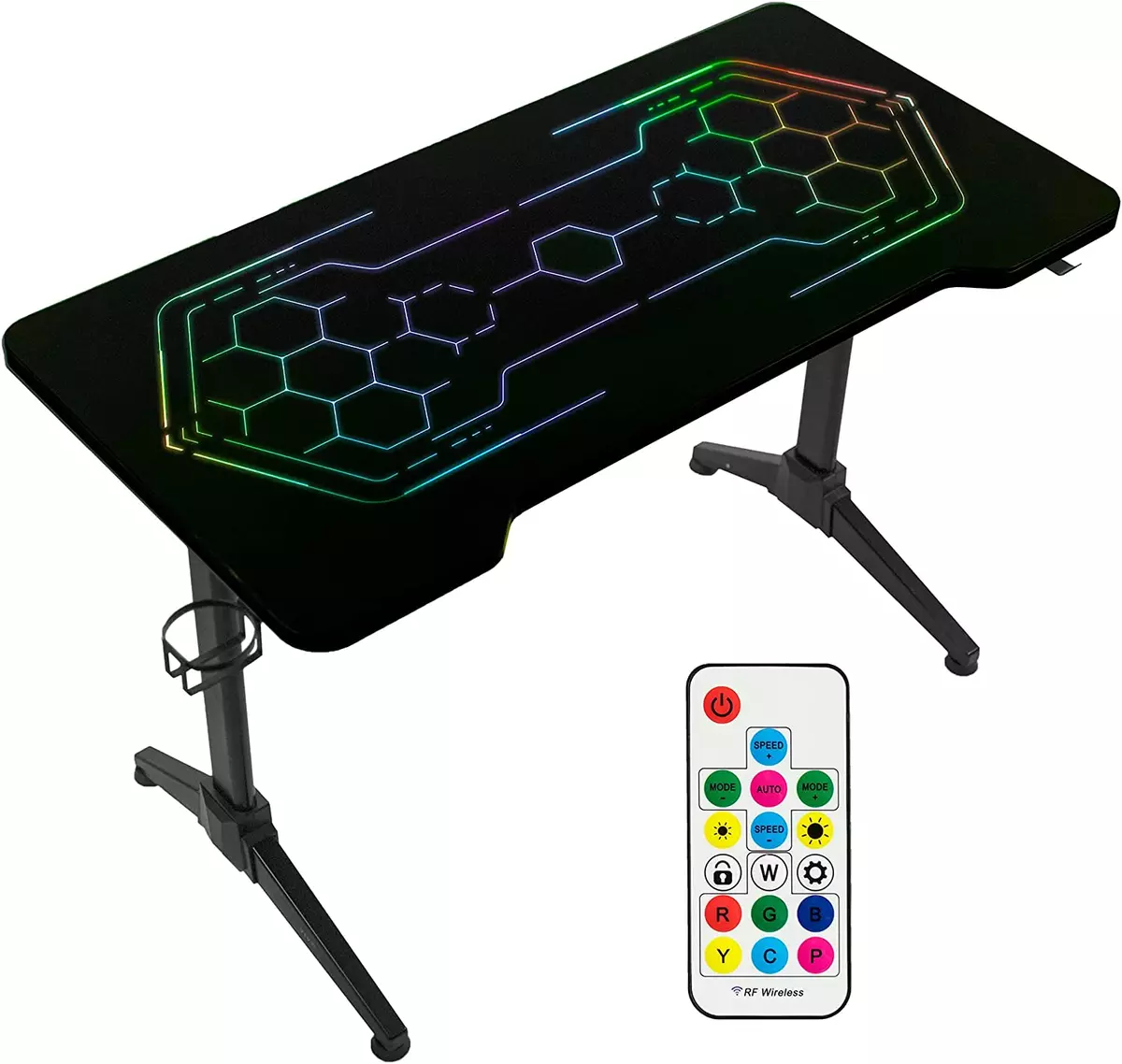 48 X 24 Inch PC Gaming Desk with Breathing RGB Geo Honeycomb LED