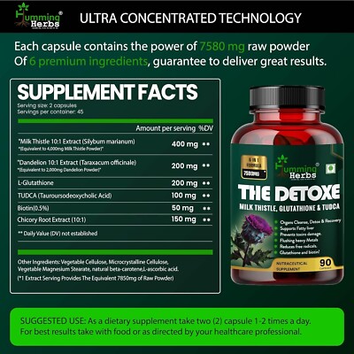 Liver Detox Supplement 1000mg | Milk Thistle and glutathione Extract | Support