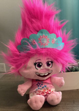 Dreamworks Trolls World Tour Sitting POPPY plush w/ BEE headband-13 INCH-EUC