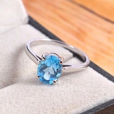Sky Blue Topaz Ring Simple Stacking Dainty Handmade 925 Sterling Silver Delicate