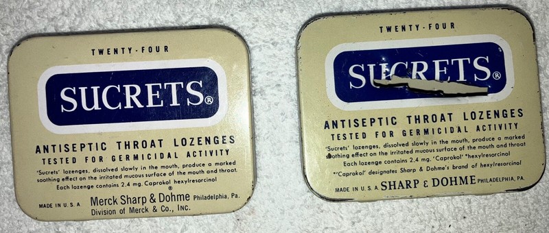 A Pair of Sucrets Antiseptic Throat Lozenges Tins ***VINTAGE***