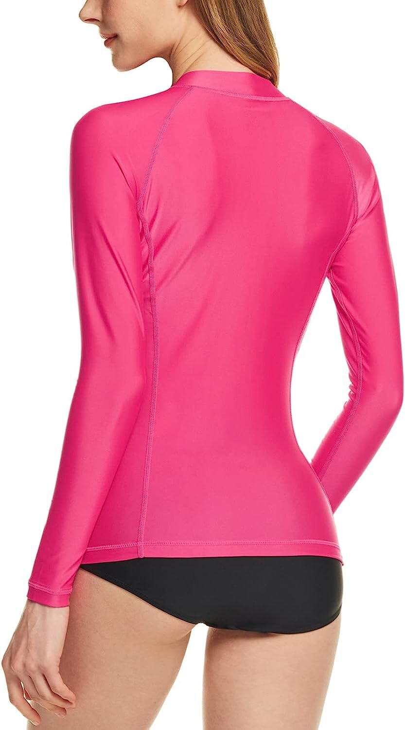 ATHLIO Women's Full Zip Front Rash Guard, UPF 50+ Long Sleeve Swim