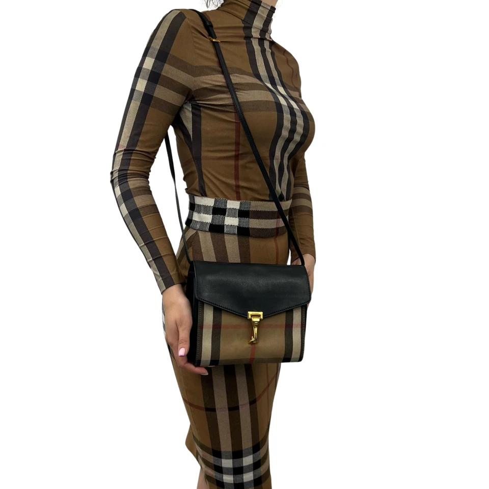 Burberry Black/Beige House Check Fabric And Leather Macken Crossbody - Image 2 of 4