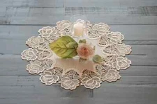 Beige Rose Lace Doily (15" Round)