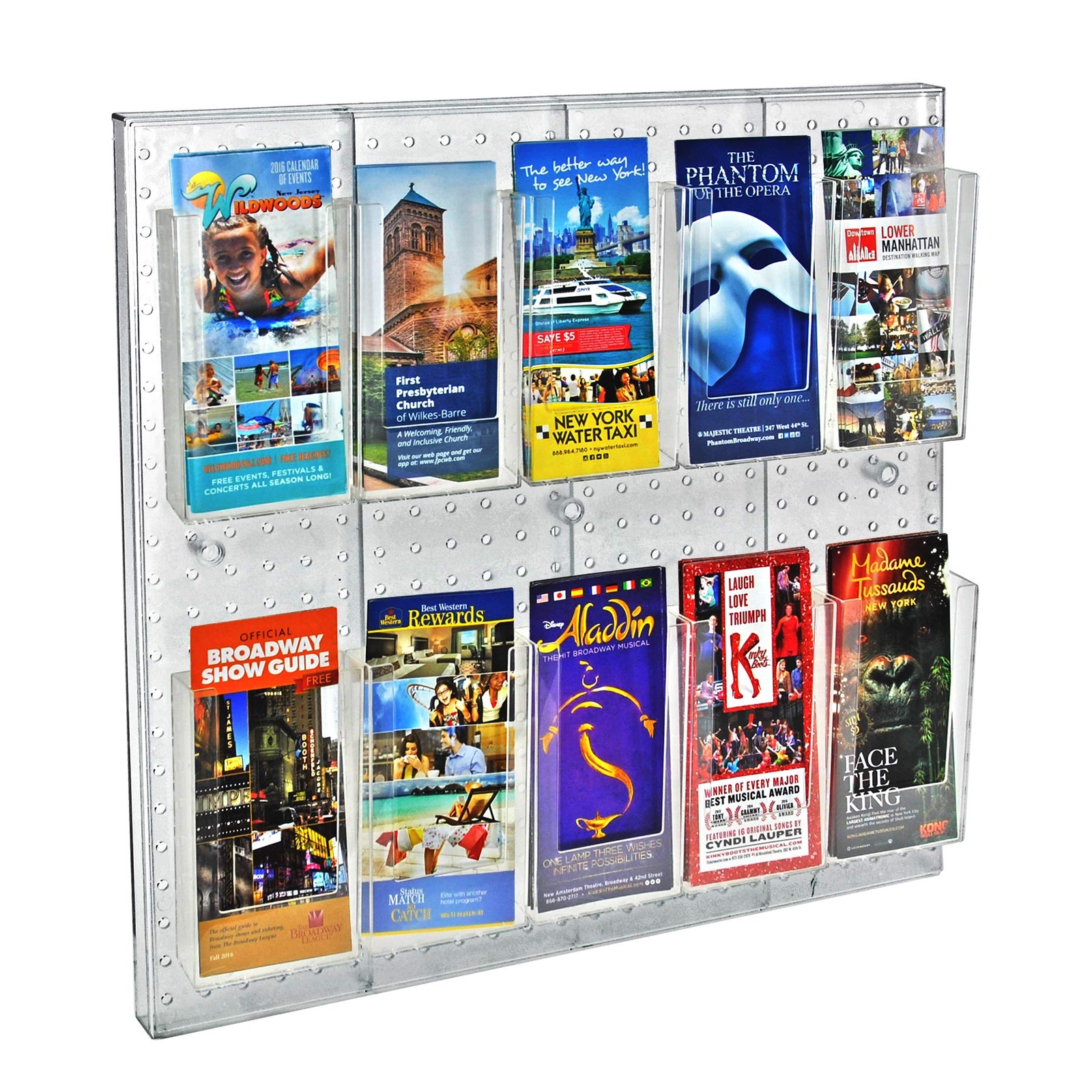 Displays - 700680 - 10 Pocket Trifold Size Pegboard Wall Brochure Holder, Clear