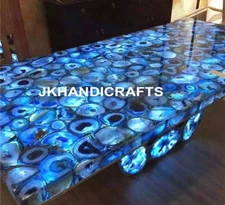 Brazilian Agate Coffee Dining Table Top Inlaid Work With LED Light Feature Table
