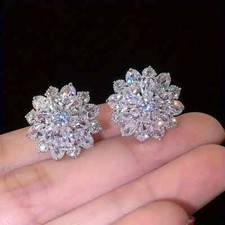 Dazzling Sparkle Cubic Zirconia Flower Shaped Stud Earrings Delicate Design