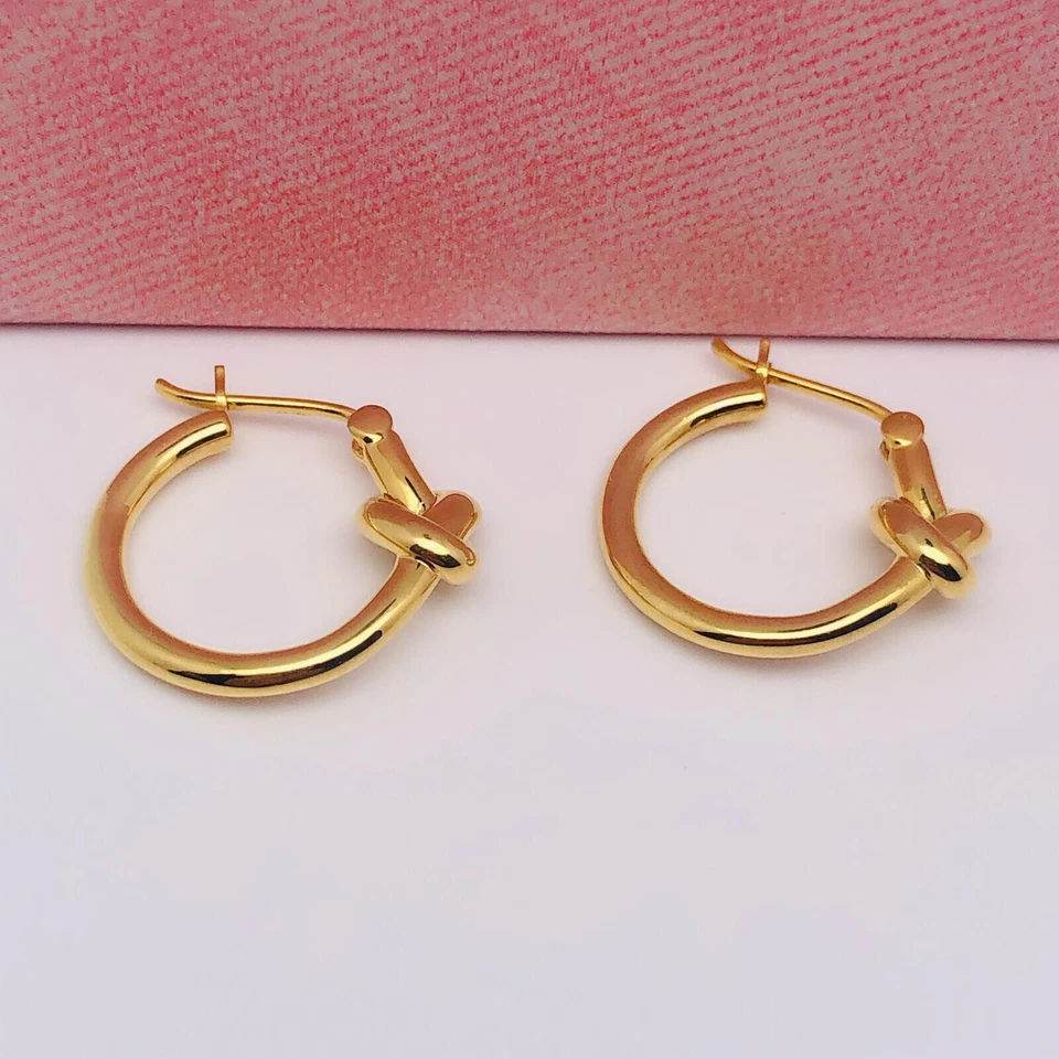 Женские серьги-кольца из чистого 18-каратного желтого золота с завязками на удачу - Изображение 3 из 4