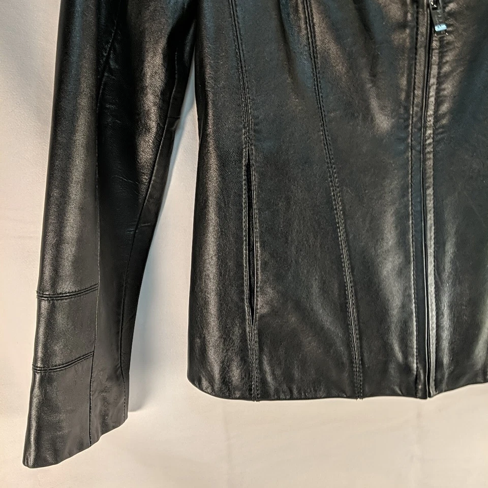 Pelle Studio Genuine Leather Black Jacket Coat Full zip collared Women's Small S - Image 4 of 4