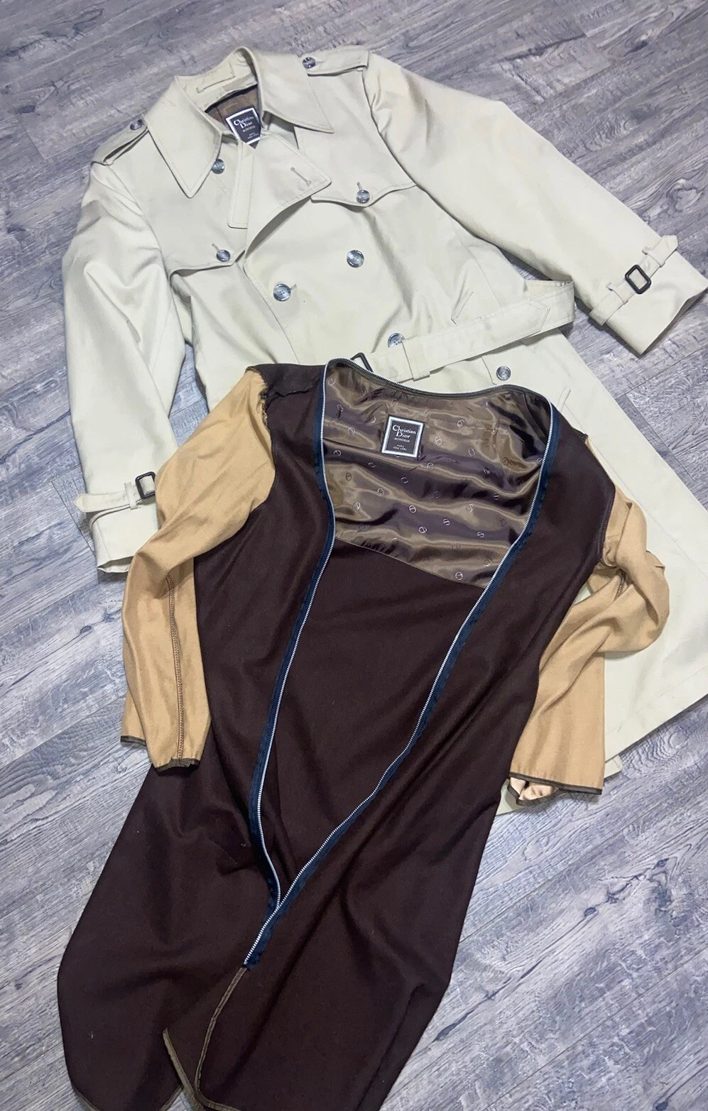 Trench manteau ceinturé vintage Christian Dior Monsieur homme taille 40R kaki avec doublure