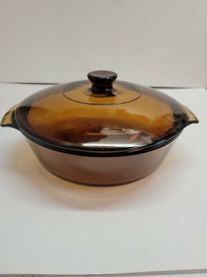 Anchor Hocking Fire King Amber Glass Casserole Dish w/Lid Qt 437 Made  in USA