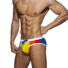 Men's Swimming Swimsuit Briefs Rainbow Bikini Swim Beach Underwear with Cup
