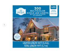New  300-Count Multicolor LED Icicle Christmas Lights with White Wire, 19'