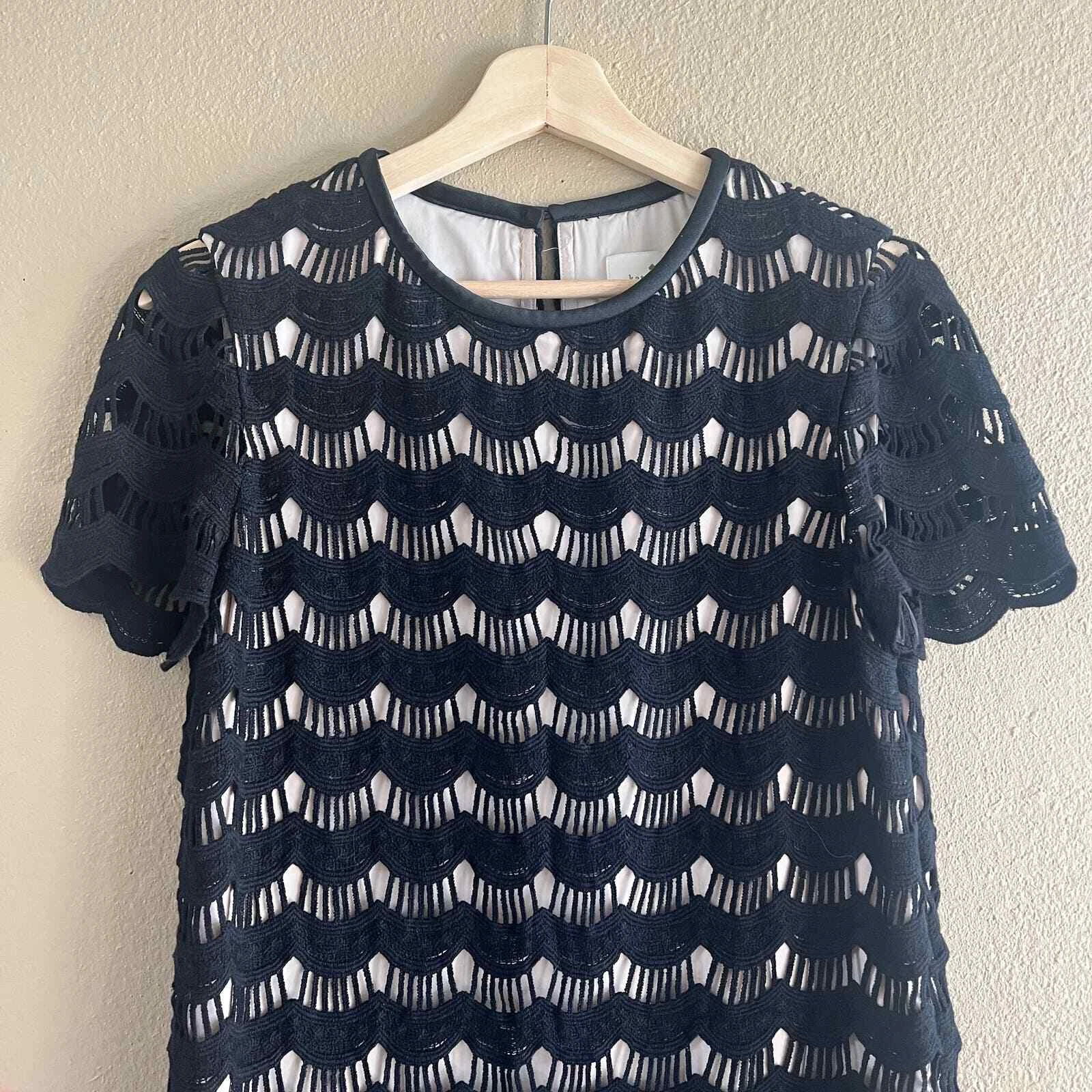 NUOVO abito a turno in pizzo nero Kate Spade Virginia nero all'uncinetto taglia 4