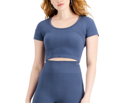 Hippie Rose Juniors' Cropped Seamless Top, Size Medium, Dusty Indigo