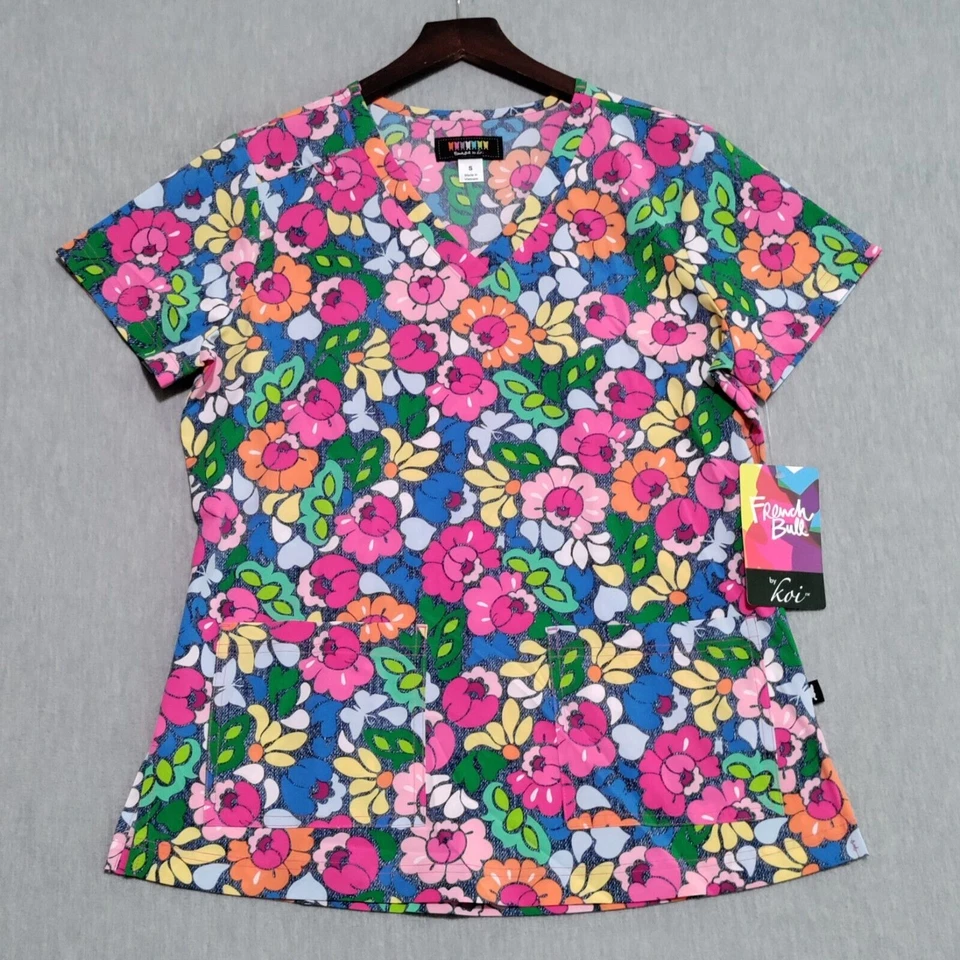 Koi French Bull Scrub Lulu Top Womens SMALL Palais Floral Nursing Medical NWT - Image 2 of 4