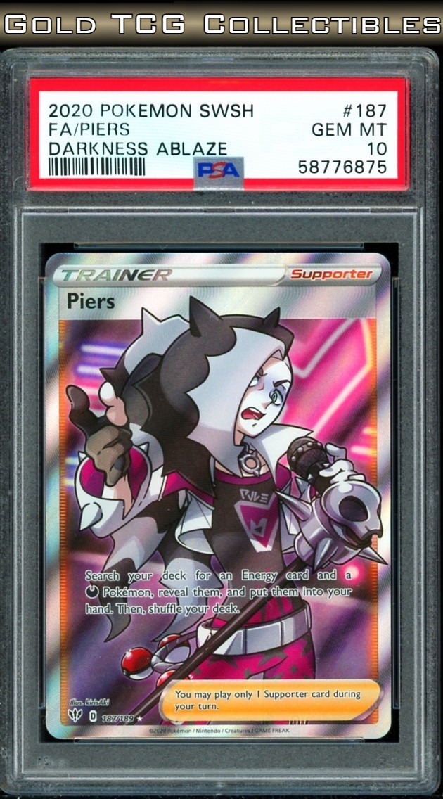 PSA 10 ⭐️ Pokemon Piers 187 Darkness Ablaze Full Art Graded Card