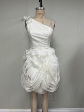 EUC White by Vera Wang One Shoulder Bow Organza Ruffle Short Cocktail Dress 2
