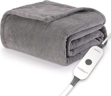 Sunbeam Royal Luxe Dove Grey Heated Personal Throw Blanket Adjustable