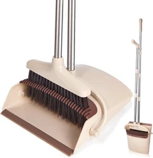 Broom and Dustpan Set with Long Handle, Light Weight Stainless Steel