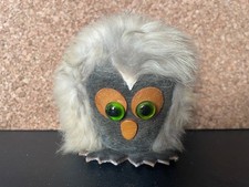 Vintage Mid-century Real Fur and Leather Owl Figure Green Eyes 3"