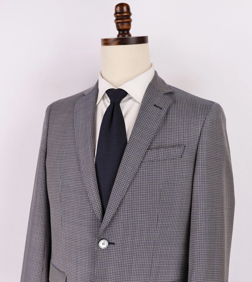 HUGO BOSS Hartley 2 Wool Slim Fit Sport Coat 36S Blue Gray Tan Basketweave - Image 4 of 4