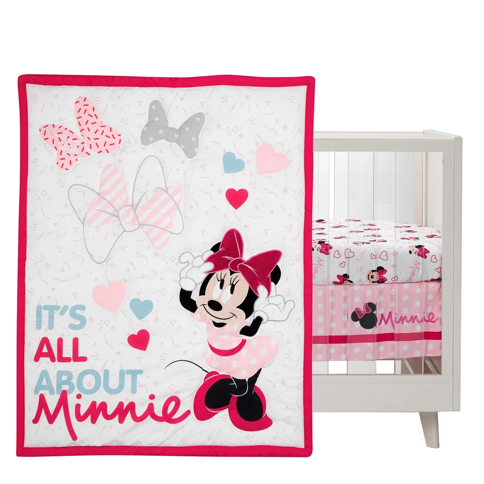 Juego de cama de cuna rosa de 3 piezas Lambs & Ivy Disney Baby Minnie Mouse Love Foto 2 de 4