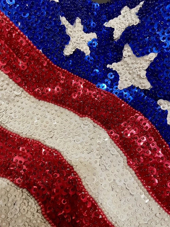Talla 40 Corsé Bustier Rojo Blanco Azul Bandera Americana Temática Lentejuelas Copa D Elastizado Foto 2 de 4
