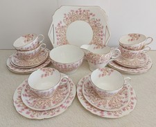 VINTAGE SHELLEY BONE CHINA HEDGEROW (PINK) 13289 CHINTZ STYLE PATTERN TEA SET.