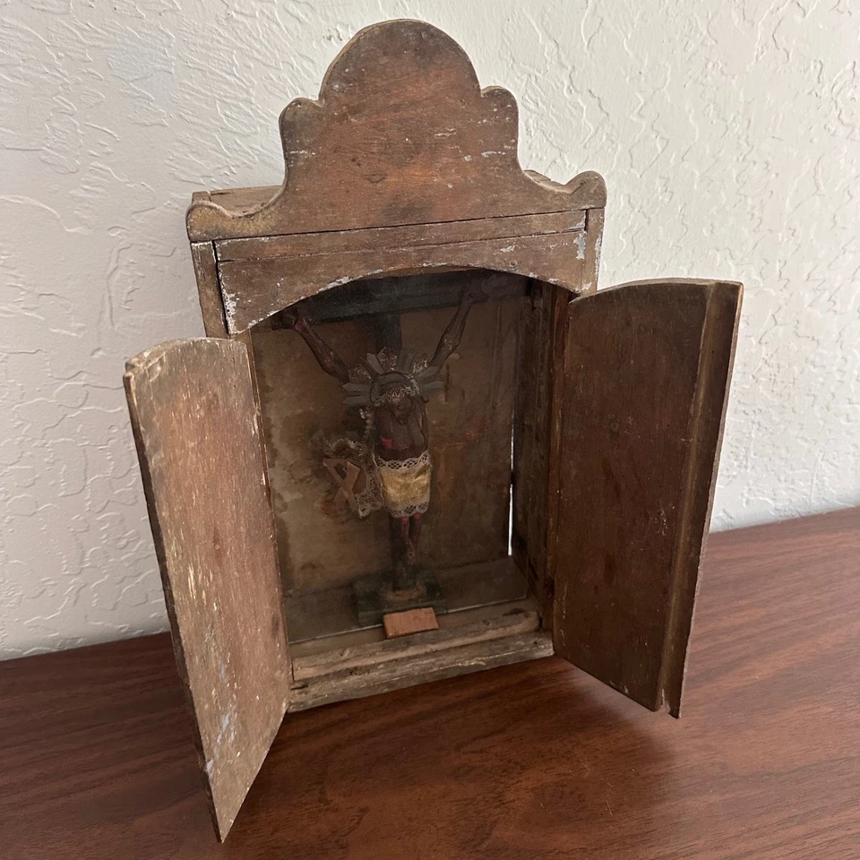 Antiguo Crucifijo Arte Popular Mexicano Nicolás Siglo XIX Viejo Mundo Jesús Católico Foto 4 de 4