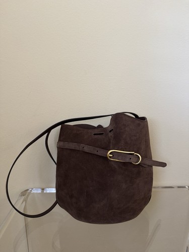 Little Liffner Belted Bucket Bag Dark Brown Suede Gold