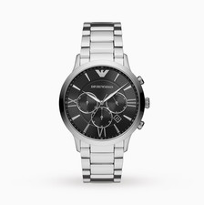 Emporio Armani Stainless Steel and Black Dial Gents Watch