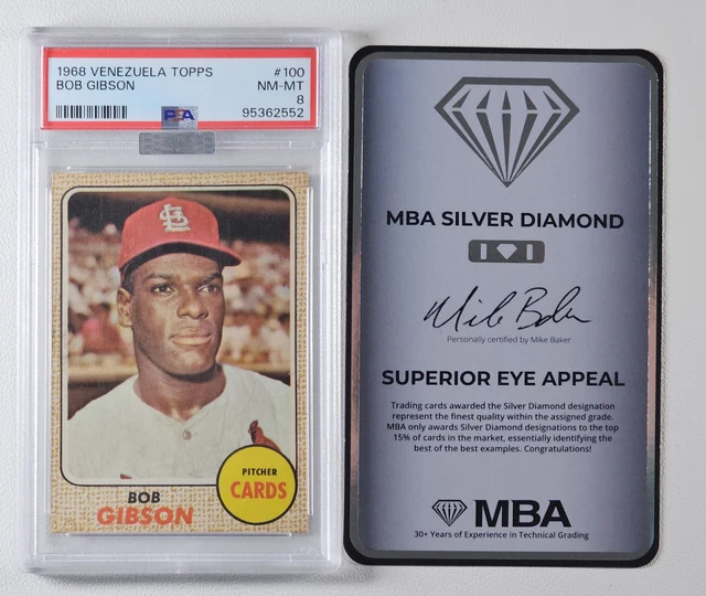 BOB GIBSON 1968 VENEZUELA TOPPS BASEBALL #100 MBA SILVER DIAMOND PSA 8  Q4444