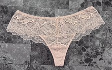 VICTORIA'S SECRET DREAM ANGELS S PINK FLORAL LACE RARE WIDE SIDE THONG PANTIES