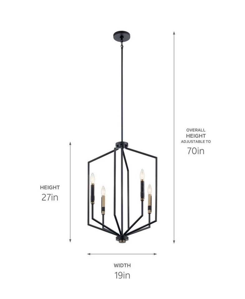 KICHLER Armand 4-Lt Black with Bronze Accent Candle Foyer Pendant Hanging Light - Image 4 of 4