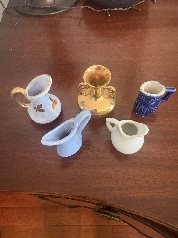 Five Vintage Porcelain Miniatures Pitchers 2.5"