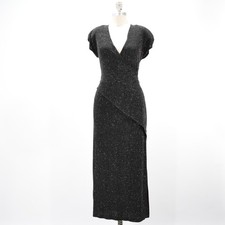 Black Sparkle Glitter Knit Cocktail Dress 10 Vintage Goth Glam Evening Gown