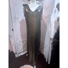 Metallic Gold V Neck Maxi Dress Tie Shoulder Sleeveless Evening Gown
