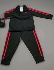 Toddler Size 2 Adidas 2 PC Track Suit Black With Red Stripes. 101-T