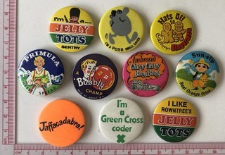 10 Vintage Advertising Pin Badges Job Lot Rowntrees Brands 1960s 1970s Original