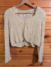 Vintage NiteLine by Della Roufogali Hand Beaded Silk Ivory Sequin Bolaro Medium