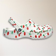 New Crocs Baya White Cherry Print Clog Comfort Slip On Casual Mens 11 Travel