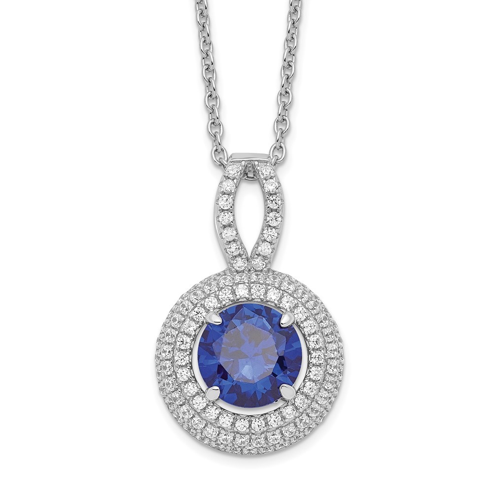 Sterling Silver Cubic Zirconia Circle Pendant Necklace 18